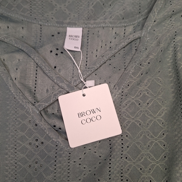 Brown Coco Green Eylet Ruffle Sleeve Criss Cross Vneck Dress Brown Coco NWT - Picture 4 of 5